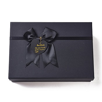 Rectangle Cardboard Gift Boxes, with Bowknot & Lids, for Birthday, Wedding, Baby Shower, Black, 25.5x18x7cm
