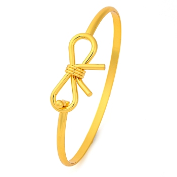 Bowknot Brass Plain Bangles for Women, Lead Free & Cadmium Free, Golden, Inner Diameter: 2-3/8 inch(6.05cm)