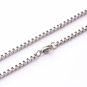 304 Stainless Steel Box Chains Necklaces, with Lobster Claw Clasps, Stainless Steel Color, 20.1 inch(51.1cm)