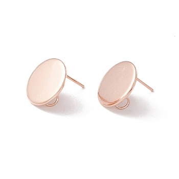 201 Stainless Steel Stud Earring Findings, with 316 Surgical Stainless Steel Pins and Vertical Loop, Flat Round, Real Rose Gold Plated, 12mm, Hole: 2.5mm, Pin: 0.7mm