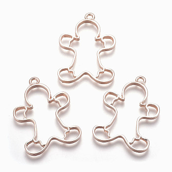 Rack Plating Alloy Open Back Bezel Pendants, For DIY UV Resin, Epoxy Resin, Pressed Flower Jewelry, Cadmium Free & Nickel Free & Lead Free, Christmas Gingerbread Man, Rose Gold, 38.5x29x3mm, Hole: 2mm