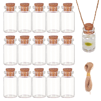 BENECREAT Glass Jar Glass Bottles Bead Containers, with Cork Stopper and Jute Twine, Wishing Bottle, Clear, 40x22mm, Hole: 12.5mm, Capacity: 15ml(0.5 fl. oz), 40pcs/box