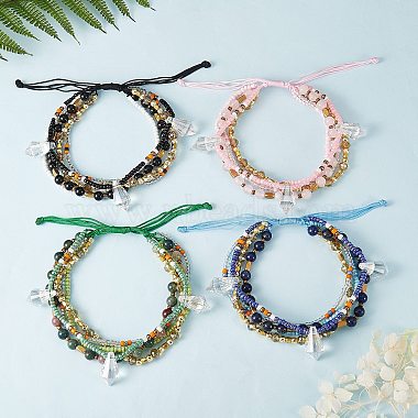 perles de graines de verre scintillantes 5 bracelet de cheville en couches(AJEW-SW00006-03)-6