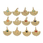 Ion Plating(IP) 304 Stainless Steel with Natural & Synthetic Gemstone Pendants, Real 14K Gold Plated, Mixed Dyed and Undyed, Fan Charm, 19x22x4mm, Hole: 5x3mm(STAS-G351-27G)