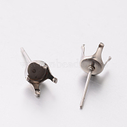 304 Stainless Steel Post Stud Earring Settings, Stainless Steel Color, Tray: 7mm, 7mm, Pin: 0.8mm(X-STAS-E074-20)