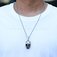 Stainless Steel Skull Pendant Necklace for Men Halloween Accessory, Antique Silver & Stainless Steel Color, 23.62 inch(60cm)(AA8124)