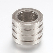 304 Stainless Steel Beads, Large Hole Beads, Grooved, Column, Stainless Steel Color, 10x8mm, Hole: 7mm(STAS-G164-06P)