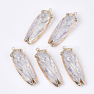 Electroplate Glass Big Pendants, with Iron Findings, AB Color, Cicada, Golden, Clear AB, 53~55x18~19x13mm, Hole: 2.5mm(G-S344-49)