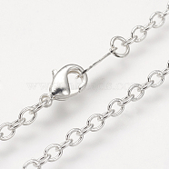 Brass Cable Chain Necklaces, with Brass Lobster Claw Clasps, Silver, 18.9 inch(NJEW-R165-09S)