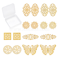 80PCS 8 Style Brass Filigree Joiners Links, Rack Plating, Flower & Butterfly & Flat Round & Square, Golden, 10pcs/style(KK-SC0002-48)