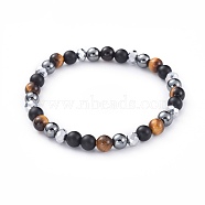 Stretch Bracelets, with Electroplate Glass Beads, Non-Magnetic Synthetic Hematite, Natural Black Agate(Dyed) and Natural Tiger Eye Beads, 2-1/8 inch(5.5cm)(BJEW-JB04651-01)