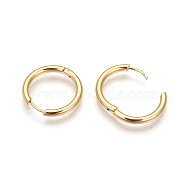 Ion Plating(IP) 304 Stainless Steel Hoop Earrings, Manual Polishing Huggie Earrings, Real 18K Gold Plated, 10 Gauge, 19x2.5mm, Pin: 0.9mm(±0.1mm), Inner Diameter: 14mm(EJEW-P177-G-16)