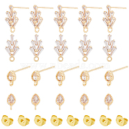 16Pcs 2 Style Brass Cubic Zirconia Stud Earring Findings, with Loops and 20Pcs Ear Nut, Teardrop & Leaf, Real 18K Gold Plated, 7.5x4mm, 14.5x7.5mm, Hole: 1mm, Pin: 0.5mm, 8Pcs/style(ZIRC-DC0001-11)