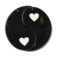 Acrylic Pendant, Yinyang with Heart, Black, 47.5x2.5mm, Hole: 2mm(FIND-Q105-07C)