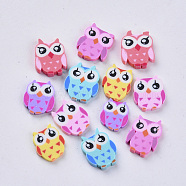 Handmade Polymer Clay Cabochons, Owl, Mixed Color, 9~12x8~10x1~2mm(CLAY-S093-025A)