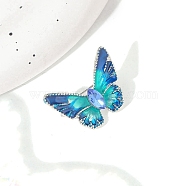 Butterfly Alloy Enamel Brooches, with Rhinestone Beads, Blue, 18x24mm(PW-WG37196-02)