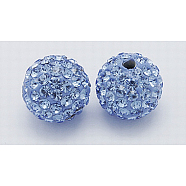 Grade A Rhinestone Beads, Pave Disco Ball Beads, Resin and China Clay, Round, Blue, PP11(1.7~1.8mm), 10mm, Hole: 1.5mm(RB-B026-7)