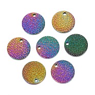 Ion Plating(IP) 304 Stainless Steel Charms, Textured, Laser Cut, Flat Round, Rainbow Color, 12x1mm, Hole: 1.4mm(STAS-I157-08B-M)