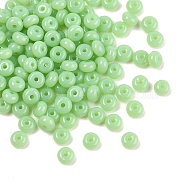 Imitation Jade Glass Seed Beads, Round Hole, Rondelle, Spring Green, 4~4.5x2~2.5mm, Hole: 1mm, 140pcs/set(SEED-Q038-01E)