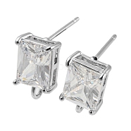 Brass with Cubic Zirconia Stud Earring Findings, Rectangle, with Vertical Loops, Platinum, 12x7mm, Hole: 1.6mm, Pin: 0.9mm(KK-Q789-14P)