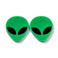 Opaque Acrylic Pendants, Alien Face, Green, 35.5x29.5x4mm, Hole: 1.8mm(MACR-P023-01B)