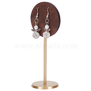 Walnut Wood Earring Display Stand, with Iron Base, Hanging Earring Organizer, Round Pattern, 4x4x12.1cm(EDIS-WH0029-88A)