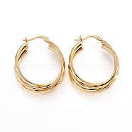 Ion Plating(IP) 304 Stainless Steel Triple Hoop Earrings, Dapped Oval, Golden, 36x30x9mm, Pin: 1.5x0.5mm(EJEW-P176-02G)