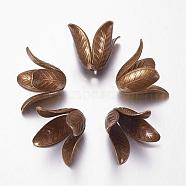 4-Petal Brass Flower Bead Caps, Cadmium Free & Nickel Free & Lead Free, Antique Bronze, 17x22mm, Hole: 2.5mm(KK-M010-02AB-NR)