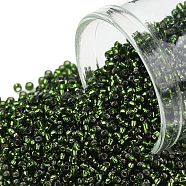 TOHO Round Seed Beads, Japanese Seed Beads, (37) Silver Lined Olivine, 15/0, 1.5mm, Hole: 0.7mm, about 3000pcs/bottle, 10g/bottle(SEED-JPTR15-0037)