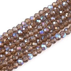 Electroplate Glass Beads Strands, Half Rainbow Plated, Faceted, Rondelle, Coconut Brown, 2.9~3.3x2mm, Hole: 0.8mm, about 148~150pcs/strand, 39.5~40cm(EGLA-A044-T2mm-L16)