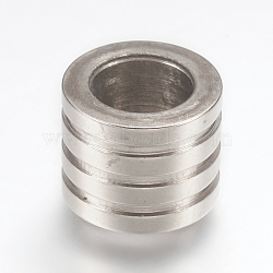 304 Stainless Steel Beads, Large Hole Beads, Grooved, Column, Stainless Steel Color, 10x8mm, Hole: 7mm(STAS-G164-06P)