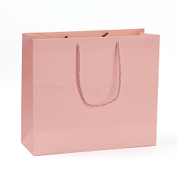 Kraft Paper Bags, Gift Bags, Shopping Bags, Wedding Bags, Rectangle with Handles, Pink, 28x32x11.53cm(CARB-G004-A05)