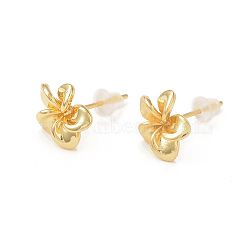 Rack Plating Brass Flower Stud Earrings for Women, Real 18K Gold Plated, 10x9mm, Pin: 0.8mm(KK-B069-05G)