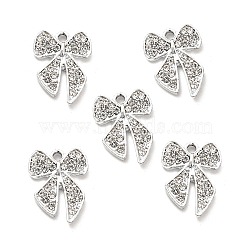 Alloy Crystal Rhinestone Pendants, Bowknot Charms, Platinum, 19.5x15x2.8mm, Hole: 2mm(ALRI-C007-24P)