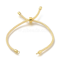 Braided Cotton Cord Slider Bracelet Making, with Rack Plating Brass Findings, Real 18K Gold Plated, Snow, 8-5/8x1/8 inch(22x0.3cm), Hole: 2mm(MAK-R001-01G-17)