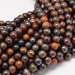 Natural Red Tiger Iron Round Bead Strands, 10mm, Hole: 1mm, about 40pcs/strand, 15.3 inch(G-P075-22-10mm)