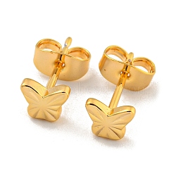 Brass Stud Earrings for Women, Real 18K Gold Plated, Butterfly, 5x6mm(KK-U006-02G-01)