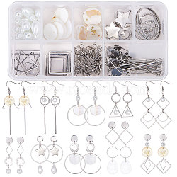 DIY Earring Making, with Glass Pearl Beads, 304 Stainless Steel Findings, Shell Pendants and Brass Earring Findings, Mixed Color, 35x0.7mm(DIY-SC0008-33)