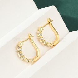 Brass Clear Cubic Zirconia Hoop Earrings, Twist, Real 18K Gold Plated, 14.5x3.5x14mm(EJEW-Q016-15G)