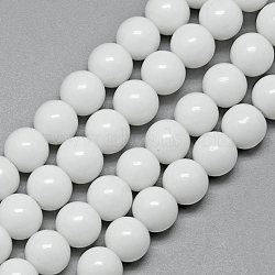 Glass Beads Strands, Round, White, about 6mm in diameter, hole: 1mm, about 50pcs/strand, 13 inch(X-GR6mm26Y)