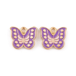 Light Gold Plated Alloy Enamel Pendants, Cadmium Free & Lead Free, Butterfly Charm, Dark Violet, 13x15x2.5mm, Hole: 2mm(FIND-Q100-04KCG-04)
