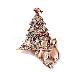 Christmas Tree Enamel Pins, Alloy Rhinestone Brooches for Backpack Clothes, Rose Gold, 76x49x4mm(JEWB-M043-13RG-02)