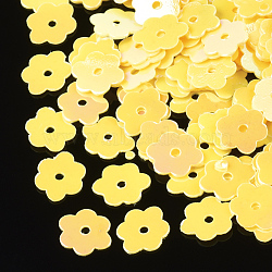 Ornament Accessories, PVC Plastic Paillette/Sequins Beads, Flower, Gold, 6x7~7.5x0.4mm, Hole: 1mm, about 35000pcs/500g(PVC-S033-07I)