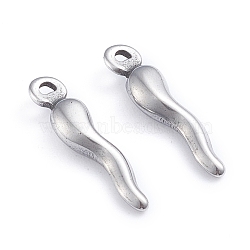 304 Stainless Steel Pendants, Horn of Plenty/Italian Horn Cornicello, Stainless Steel Color, 17.5x4.5x3.5mm, Hole: 1mm(STAS-YW0002-07P)