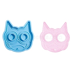 Owl Shape Food Grade DIY Silicone Pendant Molds, Fondant Molds, Baking Molds, Chocolate, Candy, Biscuits, UV Resin & Epoxy Resin Jewelry Making, Sky Blue, 110x106x11mm, Inner Size: 100x96mm, Hole: 2.5mm(SIL-CJC0001-02)