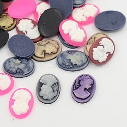 Resin Cameos Cabochons,  Oval, Mixed Color, 13x18mm(CRES-M560-M)