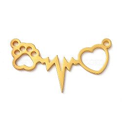 201 Stainless Steel Pendants, Laser Cut, Heartbeat with Cat Paw Print & Heart Charm, Golden, 15x27.5x1mm, Hole: 1.5mm(STAS-D041-01G)
