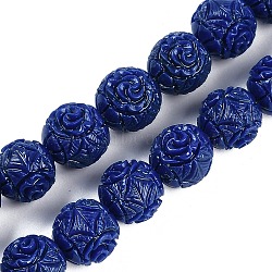 Synthetic Coral Carved Beads Strands, Dyed, Round, Blue, 10mm, Hole: 1.2mm, about 37pcs/strand, 14.76''(37.5cm)(CORA-M001-17)