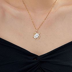 Brass White Enamel Turtle Pendant Dapped Chain Necklaces for Women, Golden, 15.75 inch(40cm)(FJ9996-1)