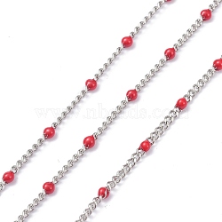 304 Stainless Steel Enamel Curb Chains, with Spool, Soldered, Faceted, Indian Red, 2.5x2x0.8mm, 32.80Feet/roll(10m/roll)(CHS-P013-01P-04)